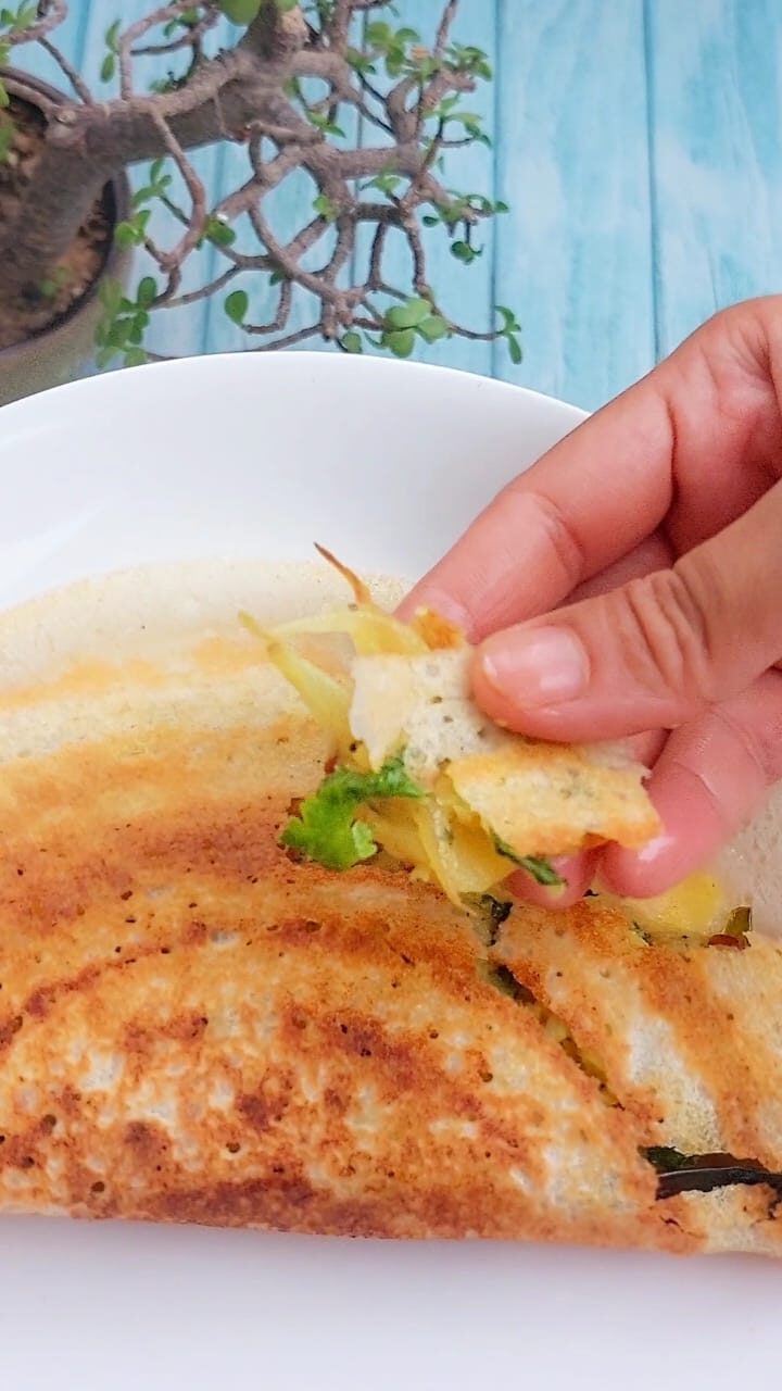 Crispy masala dosa stuffed with spiced potato masala, served with coconut chutney, red chatni and sambar