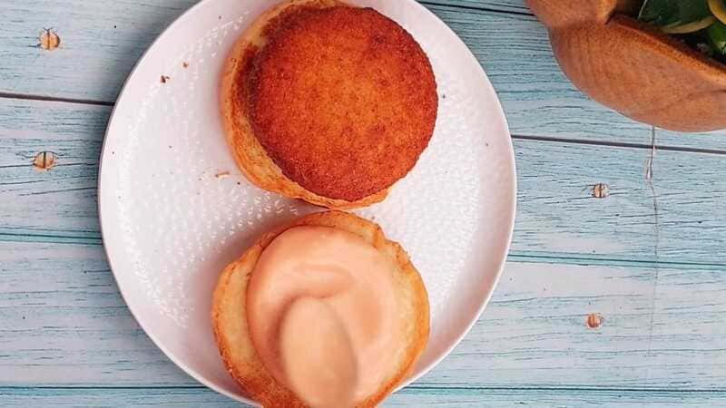 Easy homemade aloo tikki burger with mayonnaise and ketchup