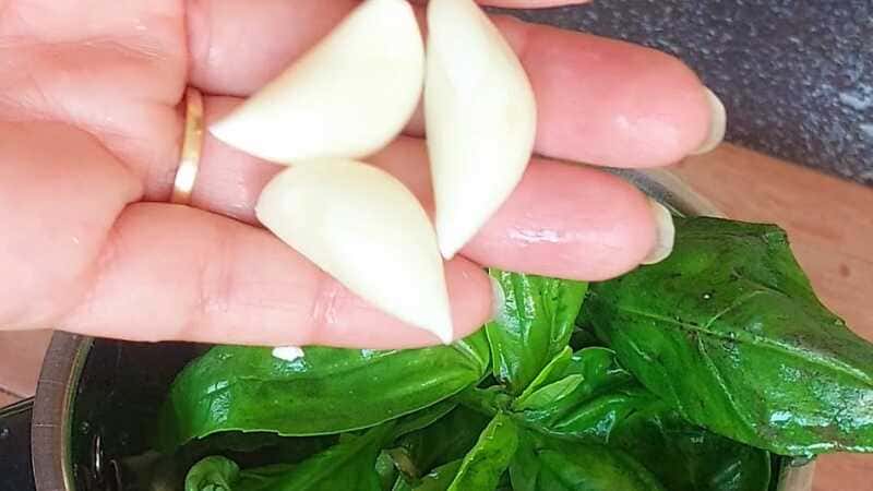 healthy salad with pesto dressing