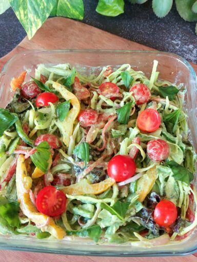 creamy pesto vegetable salad with pesto sauce